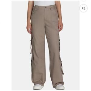No Boundaries Womens Cargo Pants Tan Twill Wide Leg Utility Y2K Sz XXS (00) NEW